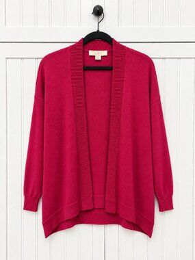 LOFT Women’s Medium Pink Open Front Cardigan Sweater Ribbed Trim